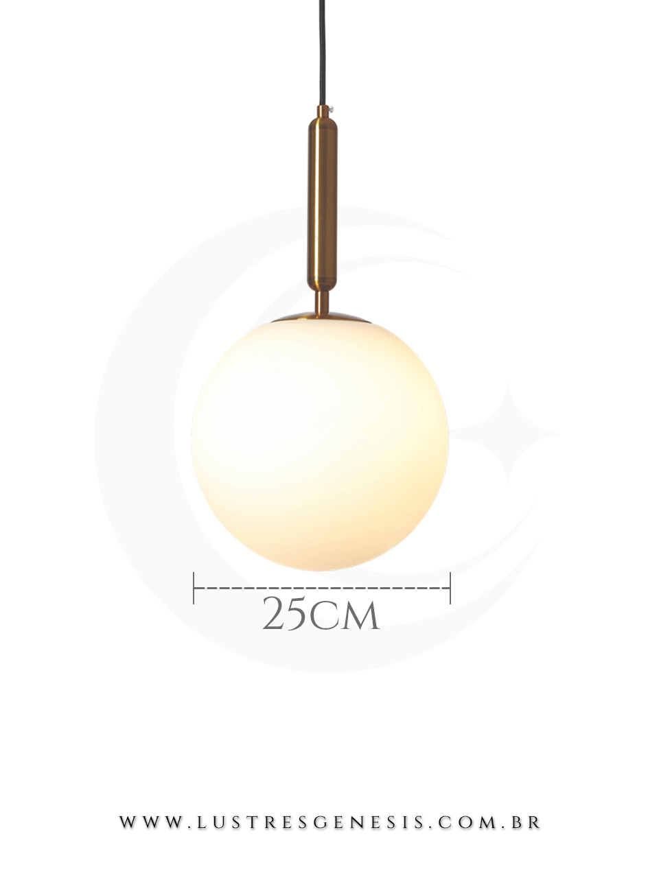 Pendente Moderno Globo de Vidro Branco Metal Bronz